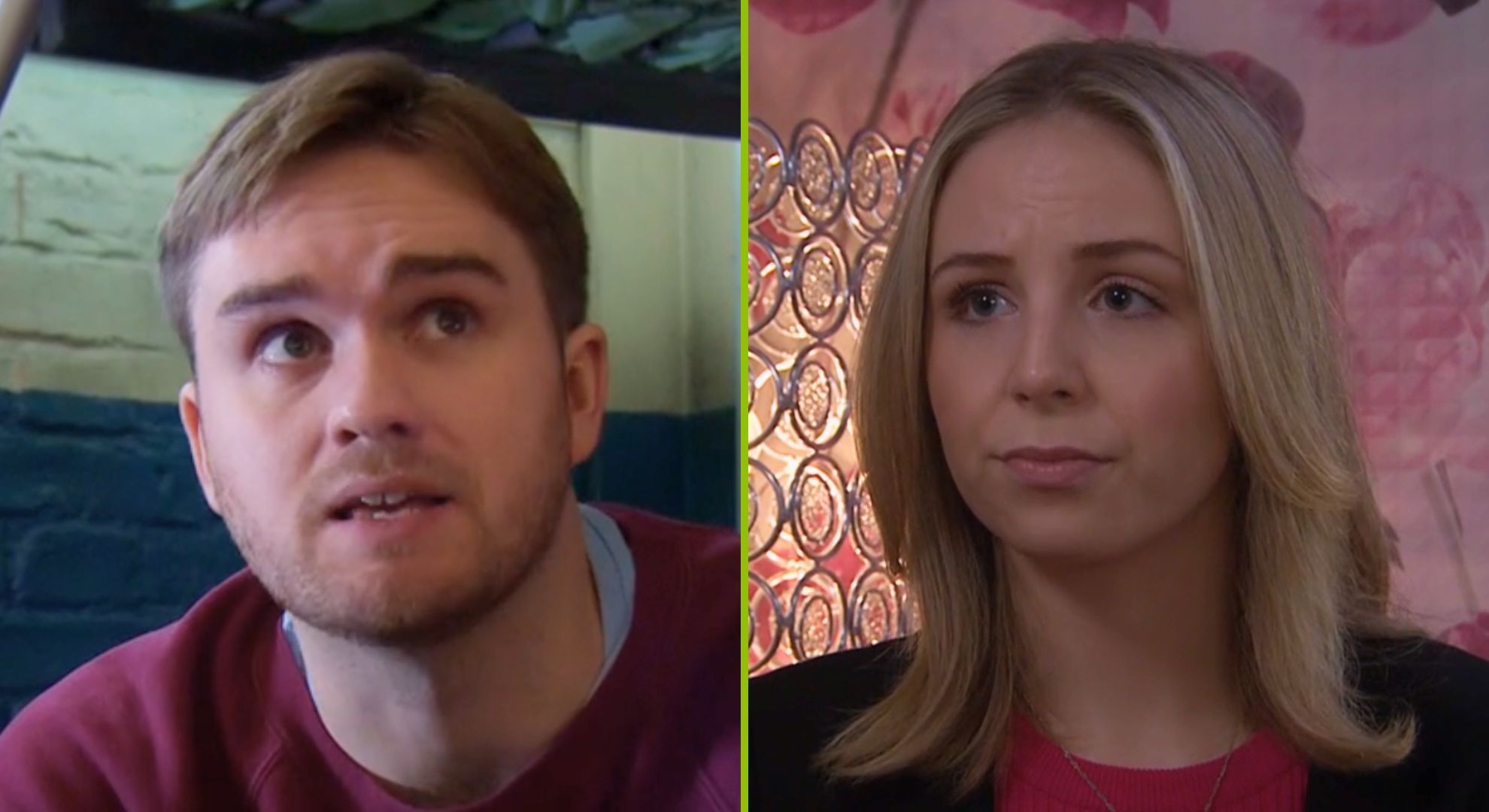 Tom King and Belle Dingle split shot (Credit: ITV/Comp Emmerdale Insider)